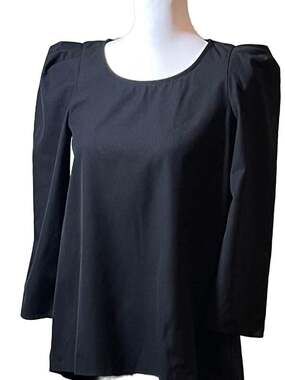 Tuckernuck Black Puff Shoulder Long Sleeve Crewneck Blouse,Sz. XL, Curated Look